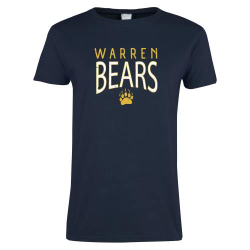  Womens Short Sleeve Navy Tee - Warren Bears with Bear Paw Distressed