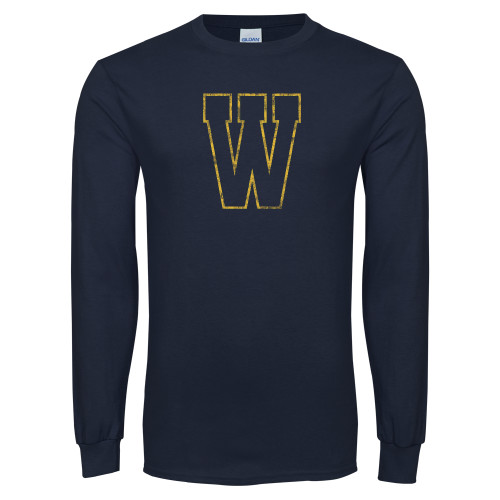  Navy Long Sleeve T-Shirt - W Logo Distressed