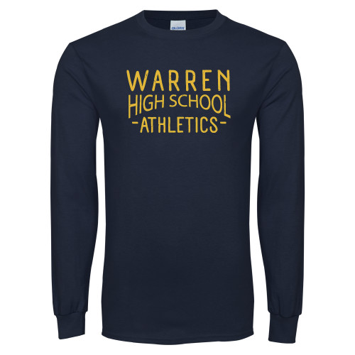  Navy Long Sleeve T-Shirt - Warren High School Athletics Distressed