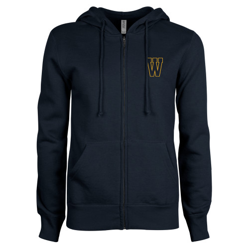  ENZA Womens Navy Fleece Full Zip Hoodie - W Logo