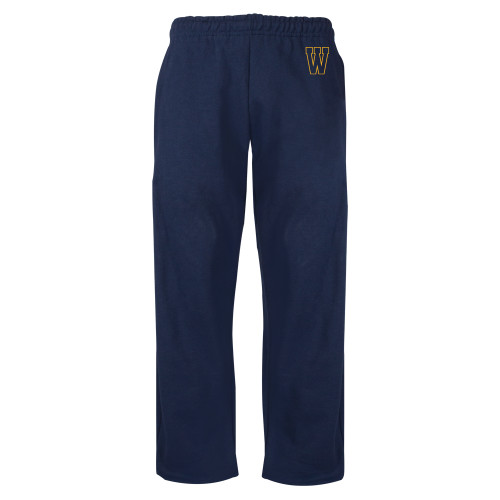  Navy Fleece Open Bottom Pant - W Logo