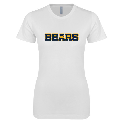  Next Level Womens White Boyfriend Tee - Bears Logo