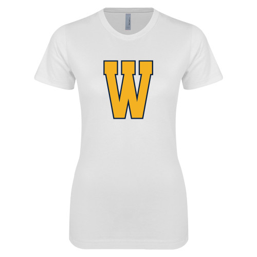  Next Level Womens White Boyfriend Tee - W Logo