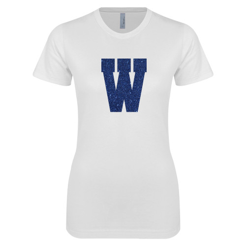  Next Level Womens White Boyfriend Tee - H Dark Blue Glitter
