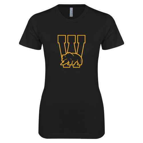  Next Level Womens Black Boyfriend Tee - W Logo with Bear