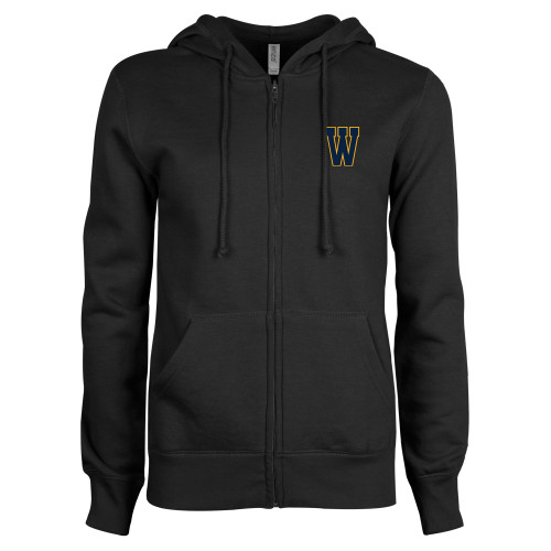  ENZA Womens Black Fleece Full Zip Hoodie - W Logo