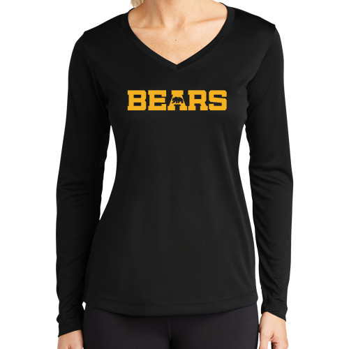  Womens Black Performance Long Sleeve V Neck Shirt - Bears Logo