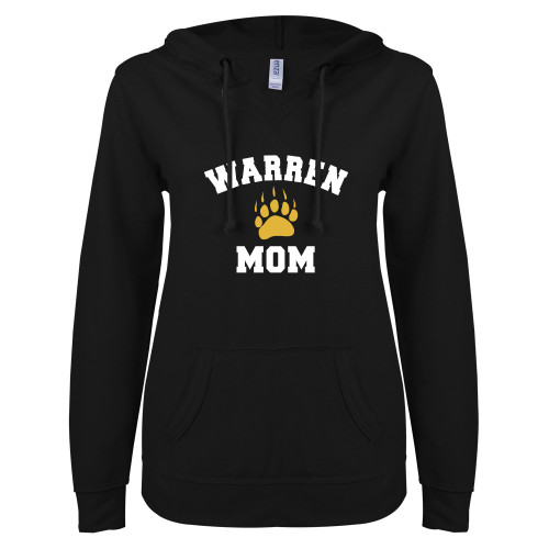  ENZA Womens Black V Notch Raw Edge Fleece Hoodie - Mom