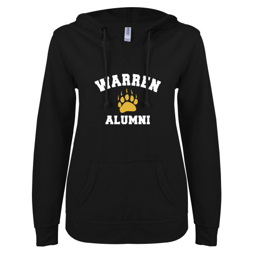  ENZA Womens Black V Notch Raw Edge Fleece Hoodie - Alumni