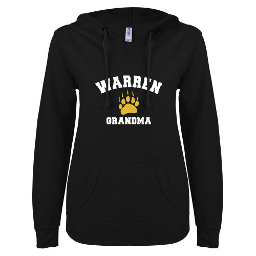  ENZA Womens Black V Notch Raw Edge Fleece Hoodie - Grandma