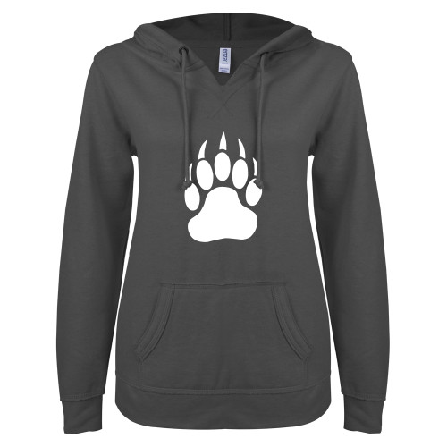  ENZA Womens Dark Heather V Notch Raw Edge Fleece Hoodie - Paw