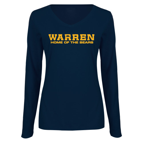  Womens Navy Long Sleeve V Neck Tee - Home of the Bears