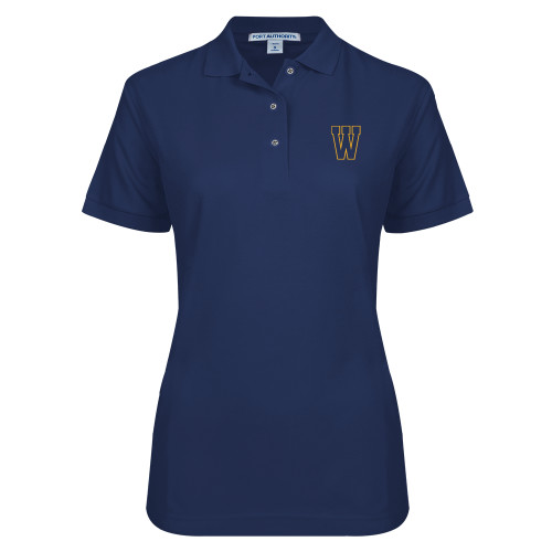  Womens Silk Touch Navy Pique Polo - W Logo