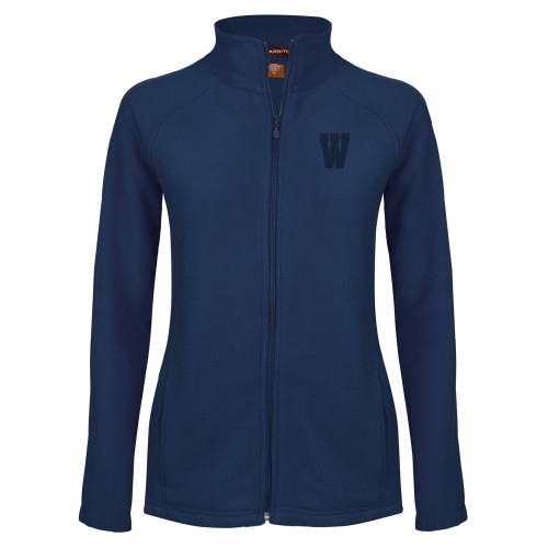  Womens Navy Fleece Full Zip Jacket - W Logo