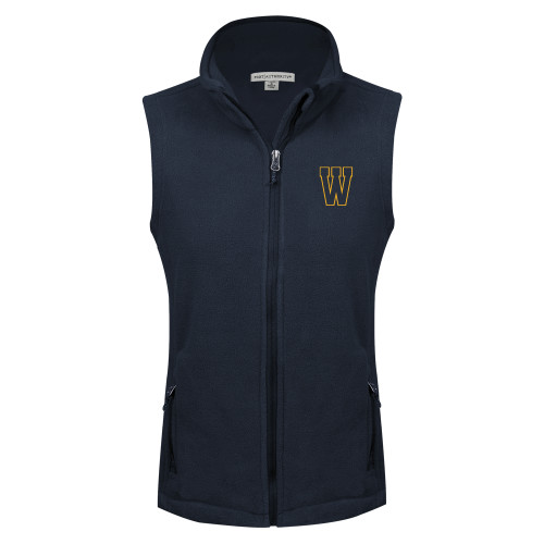 Womens Navy Fleece Full Zip Vest - W Logo