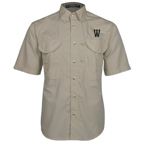  Khaki Fishing Shirt Performance Short Sleeve - W Logo