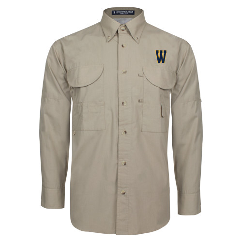  Khaki Fishing Shirt Performance Long Sleeve - W Logo