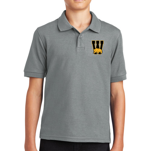  Youth Grey Silk Touch Polo - W Logo with Bear