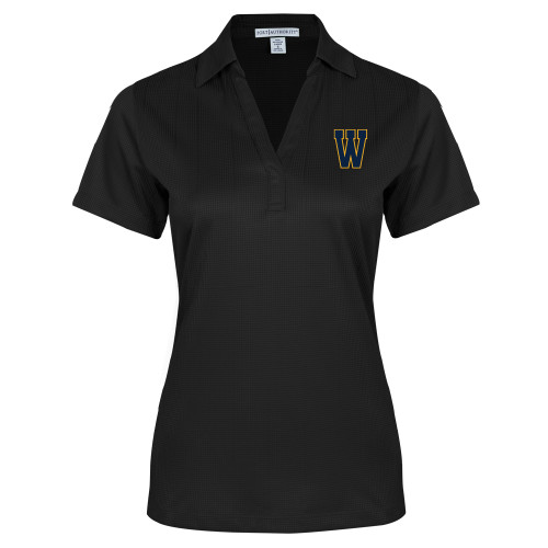  Womens Black Performance Fine Jacquard Polo - W Logo