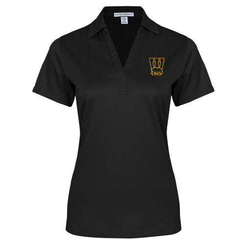  Womens Black Performance Fine Jacquard Polo - W Logo with Bear