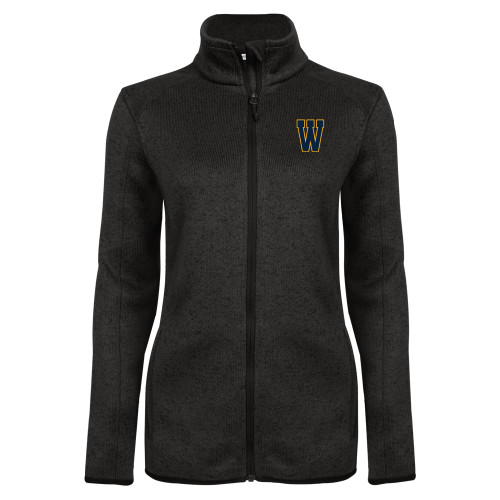  Womens Black Heather Fleece Jacket - W Logo