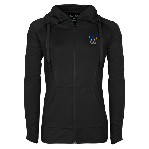  Womens Black Sport Wick Stretch Full Zip Jacket - W Logo