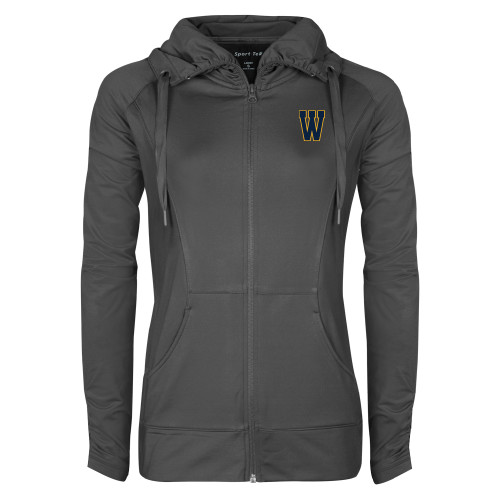  Womens Charcoal Sport Wick Stretch Full Zip Jacket - W Logo