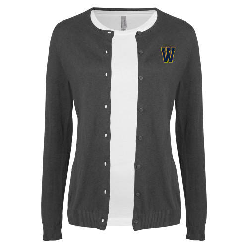  Womens Charcoal Cardigan Sweater - W Logo
