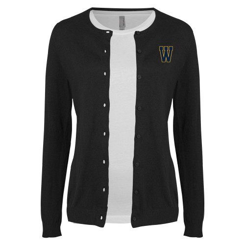  Womens Black Cardigan Sweater - W Logo