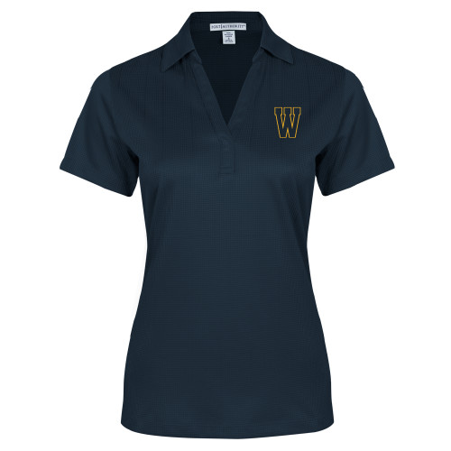  Womens Navy Performance Fine Jacquard Polo - W Logo