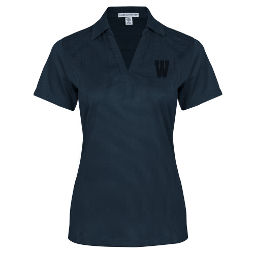  Womens Navy Performance Fine Jacquard Polo - W Logo