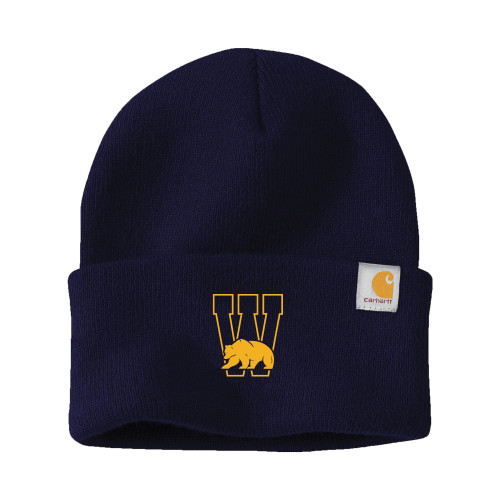  Carhartt Navy Knit Beanie w/Cuff - W Logo with Bear