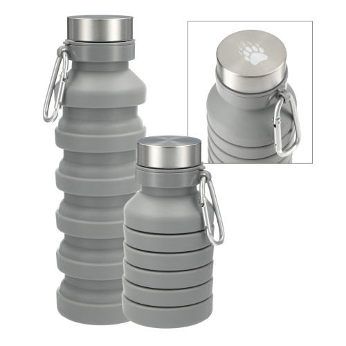  Zigoo Silicone Collapsible Grey Bottle 18oz - Bear Paw Engraved