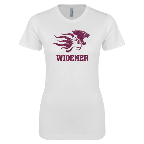  Next Level Womens White Boyfriend Tee - Primary Mascot Pink Glitter