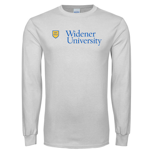  White Long Sleeve T Shirt - Primary Mark with Shield