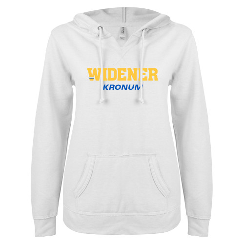 Widener ENZA Womens White V Notch Raw Edge Fleece Hoodie