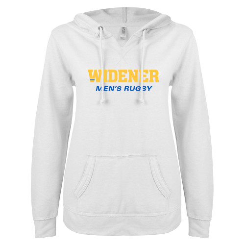  ENZA Womens White V Notch Raw Edge Fleece Hoodie - Mens Rugby