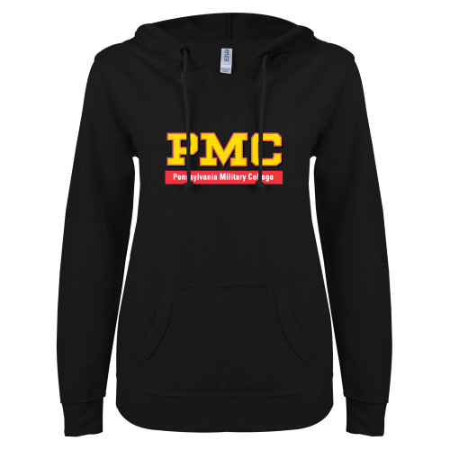  ENZA Womens Black V Notch Raw Edge Fleece Hoodie - PMC