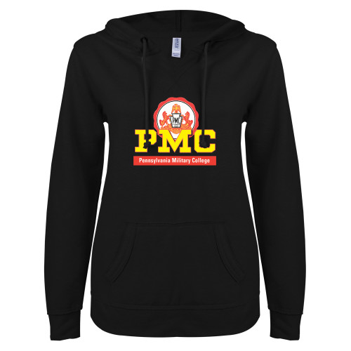  ENZA Womens Black V Notch Raw Edge Fleece Hoodie - PMC Stacked