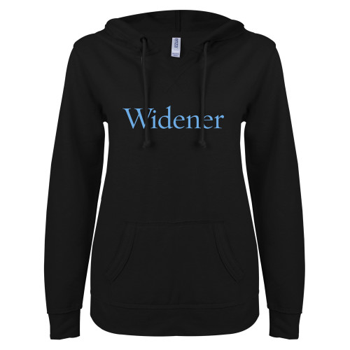  ENZA Womens Black V Notch Raw Edge Fleece Hoodie - Widener