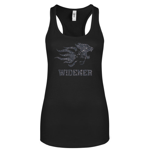  Next Level Womens Black Racerback Tank  - Primary Mascot Graphite Soft Glitter