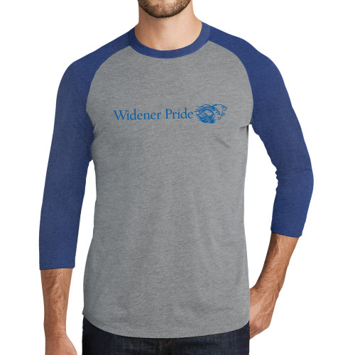  Grey/Royal Heather Triblend Baseball Raglan Tee - Widener Pride Flat
