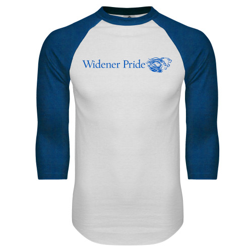  White/Royal Raglan Baseball T Shirt - Widener Pride Flat