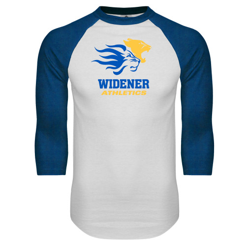  White/Royal Raglan Baseball T Shirt - Widener Athletics