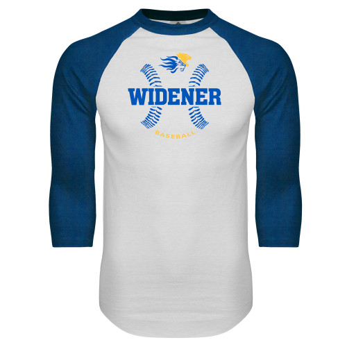  White/Royal Raglan Baseball T Shirt - Baseball Design