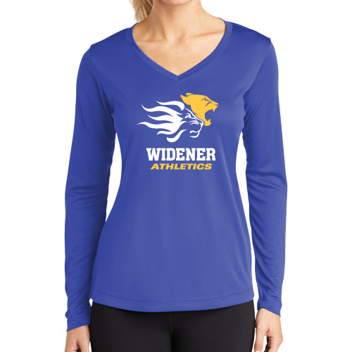  Womens Royal Performance Long Sleeve V Neck Shirt - Widener Athletics