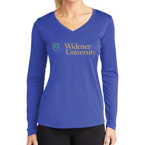  Womens Royal Performance Long Sleeve V Neck Shirt - Primary Mark with Shield