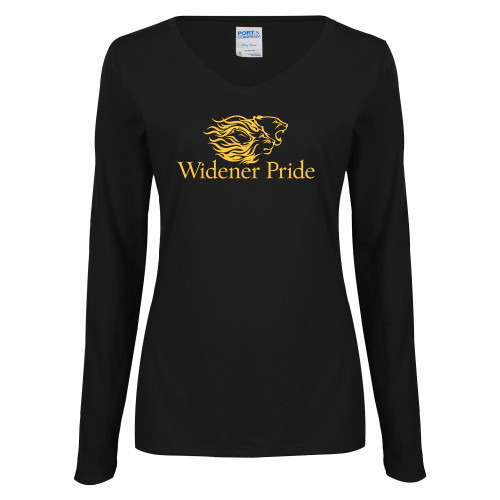  Womens Black Long Sleeve V Neck Tee  - Widener Pride