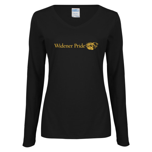  Womens Black Long Sleeve V Neck Tee  - Widener Pride Flat