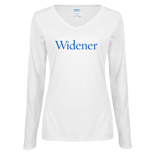  Womens White Long Sleeve V Neck Tee - Widener